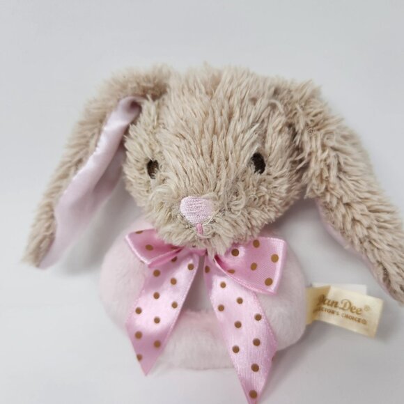 Dan Dee Plush Bunny Baby Rattle With Pink Polka Dot Bow - Picture 4 of 7